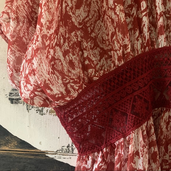 New Red Floral & Lace Kimono Maxi Beach Dress Cover-Up - Picture 12 of 12